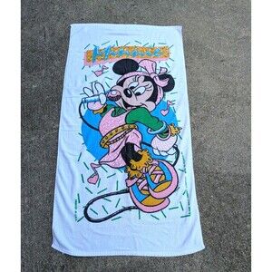Disney Minnie Mouse 1980s Vintage Beach Towel Franco Tag Mousercise Rare Cotton